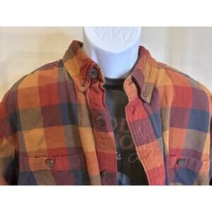 Duluth Trading Co Orange Plaid Flannel Shirt Men’s XL Rugged Cotton Workwear